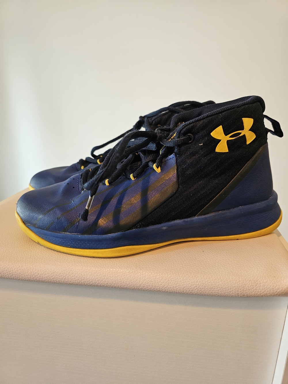 Under Armour Kids' Navy and Yellow Mid-Top Sneakers